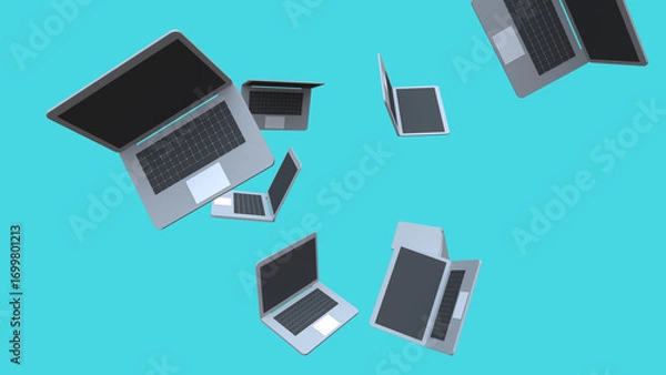Fototapeta ランダムに宙を舞うノートパソコン