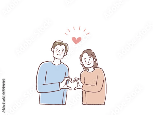 Fototapeta ハートポーズをする若いカップル、男女、夫婦