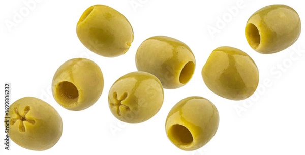 Obraz Green pitted olives isolated on white background with clipping path, full depth of field