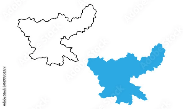 Fototapeta Map of the state of Jharkhand, India. Map with detailed outlines and blue silhouettes