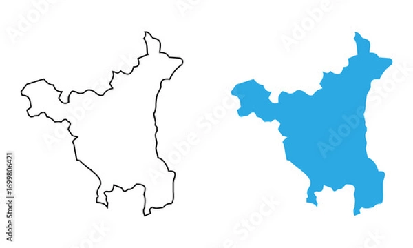 Fototapeta Map of the state of Haryana, India. Map with detailed outlines and blue silhouettes