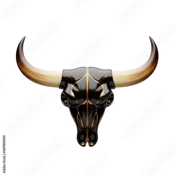 Fototapeta Elegant bull skull with golden accents isolated on transparent background, a striking symbol of strength