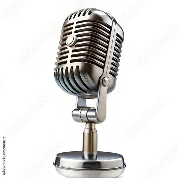 Fototapeta A classic retro vintage microphone isolated on a white background,