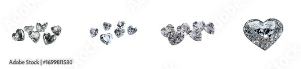 Fototapeta Group of sparkling heart shaped diamonds on transparent background file, cut out