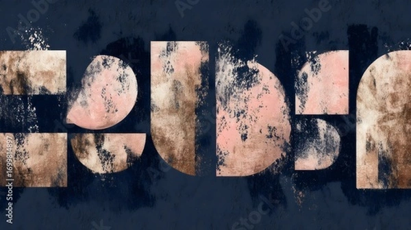 Fototapeta Artistic display of the word 'GOLD' in an abstract style with textured surfaces and a muted color palette.