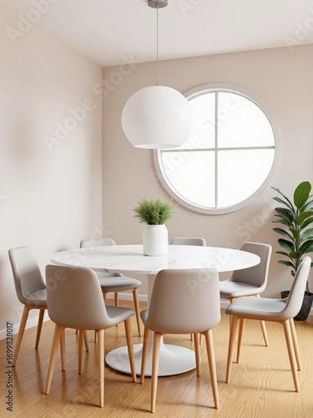 Fototapeta Minimalist dining room with circular window