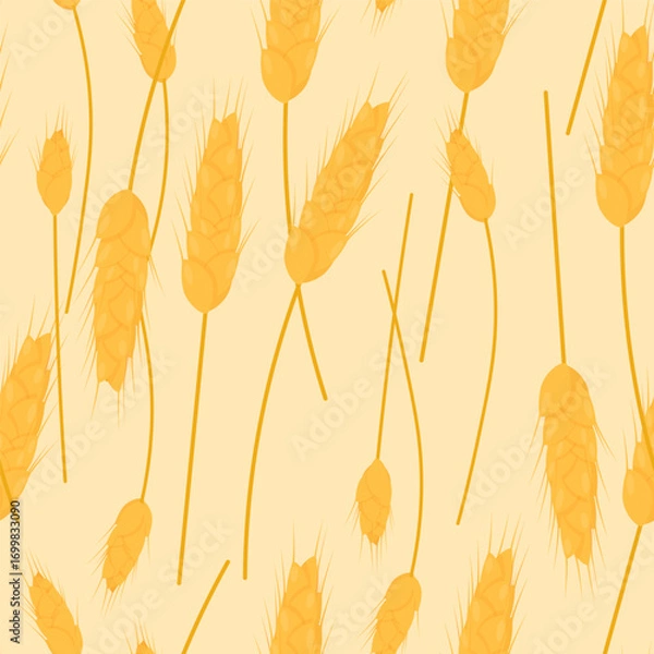 Fototapeta Seamless pattern of wheat ears on a light yellow background