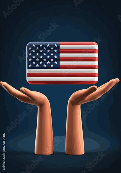Fototapeta Supporting American Values Two Hands Holding the American Flag with Pride and Unity