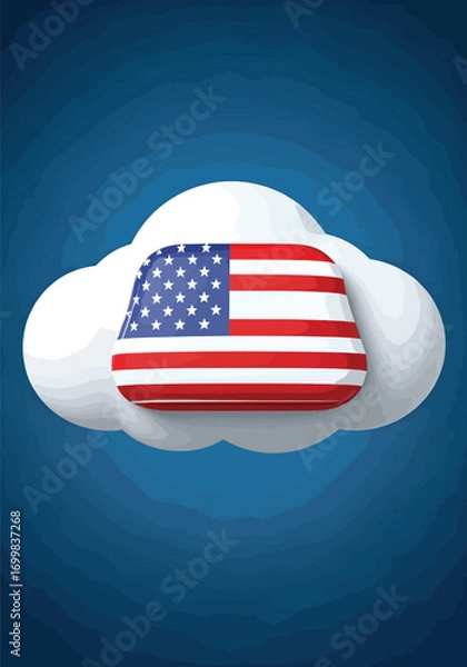 Fototapeta Digital data storage and cloud computing concept with a stylized American flag emblem, symbolizing national online security and information