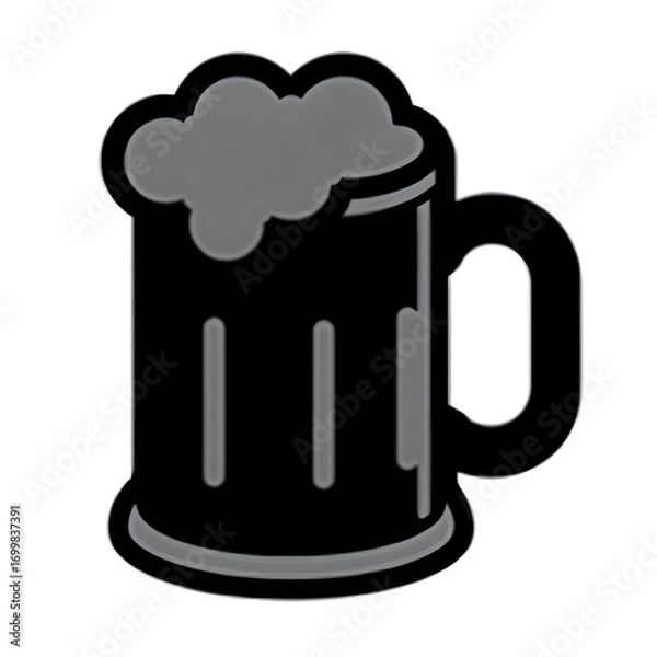 Fototapeta Stylized Beer Mug: A captivating monochrome depiction of a classic beer mug, overflowing with frothy goodness, perfect for conveying refreshment, joy, or celebration in a versatile way.