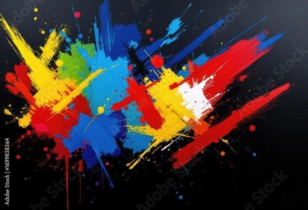Fototapeta Vibrant splashes of color explode across a dark backdrop