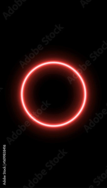 Obraz Red neon glowing circle ring on black background