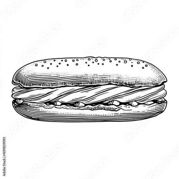 Fototapeta Eclair pastry with glaze and filling in detailed sketch style  