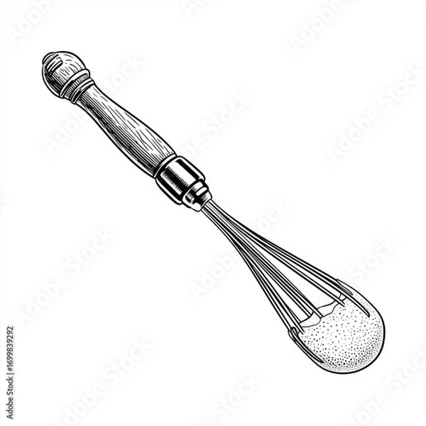 Fototapeta Milk frothing wand with engraved handle in vintage style  