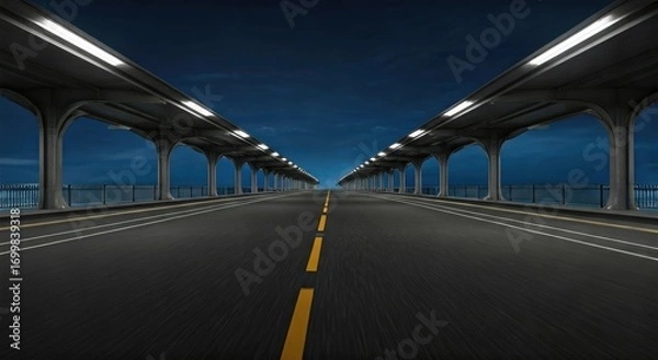 Fototapeta Empty highway bridge at night