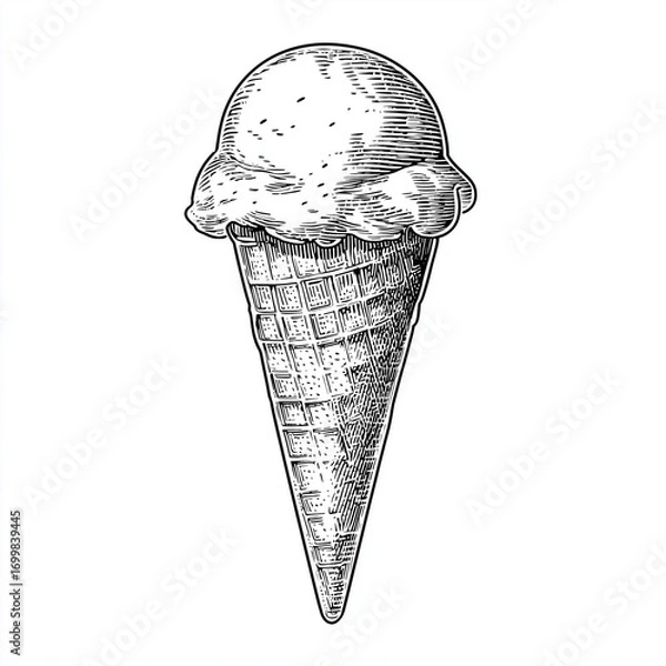 Fototapeta Single scoop of ice cream in a cone with vintage texture  