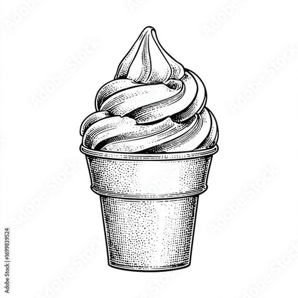 Fototapeta Soft serve ice cream in cup with decorative swirl design concept of aerial  