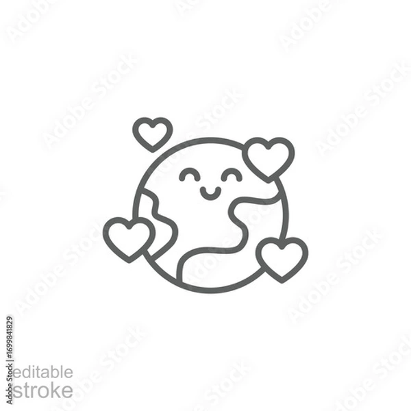 Fototapeta Earth love heart icon. Simple outline style. Element of peace day, happy, planet, world, heart, globe, cute, global, ecology, environment concept. Thin line symbol. Isolated design editable stroke.