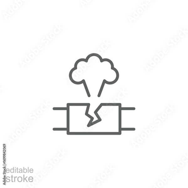 Fototapeta Gas, leak, pollution icon. Simple outline style. Element of pollution, tube, construction, smoke, industry, repair, plumbing, industrial concept. Thin line symbol. Isolated design editable stroke.