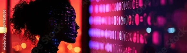 Fototapeta Profile of a person facing digital data.