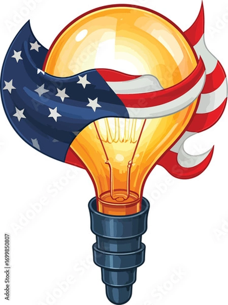 Fototapeta American Innovation A Bright Idea Wrapped in the Stars and Stripes