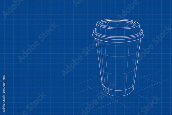 Fototapeta Wireframe blueprint drawing of a disposable coffee cup.