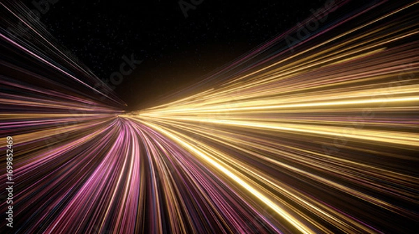 Fototapeta warp speed star lines stretching foreground toward vanishing point cosmic travel concept deep black background illustration concept scene visual for commercial design use high detail quality stock