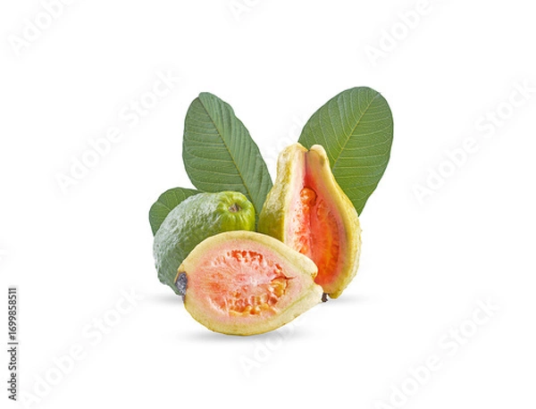 Fototapeta ripe and fresh pink guava isolated on white background