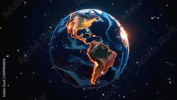 Fototapeta Planet Earth is shrouded in a web of virtual connections, technologies and telecommunications. The concept of globalization of modern technologies