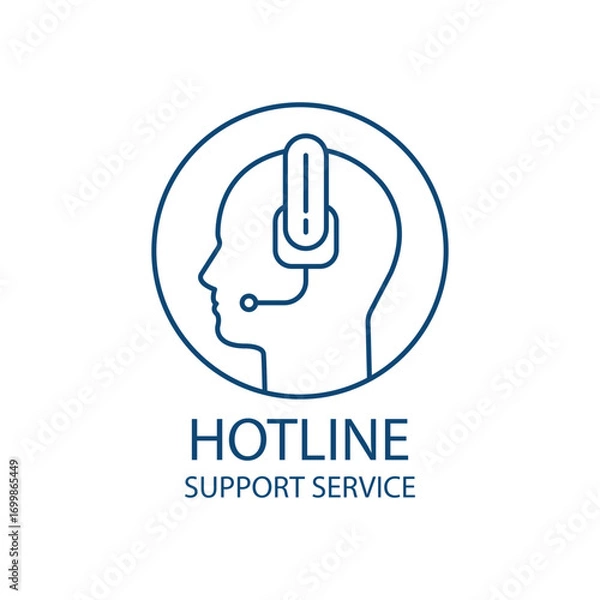 Fototapeta hotline or support service with thin line head. linear stroke logotype graphic lineart design isolated on white. concept of business counselor or virtual assistant or technical receptionist with mic