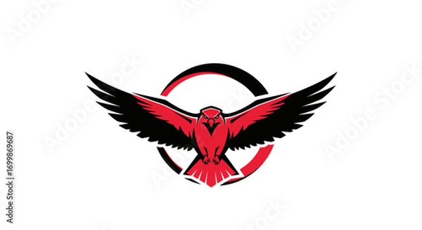 Fototapeta Red and black eagle logo with outstretched wings and a circular emblem.
