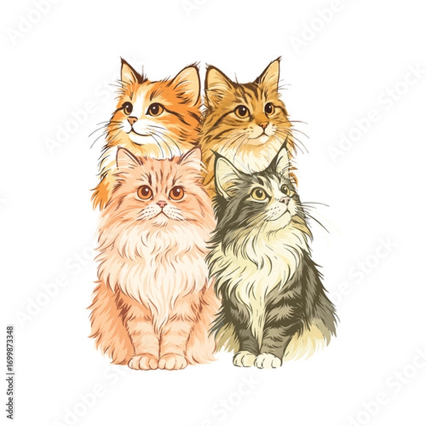 Fototapeta Adorable Cat Portraits A Detailed Illustration