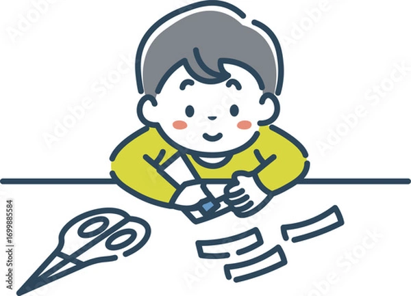 Obraz 笑顔で工作をする男の子のイラスト素材