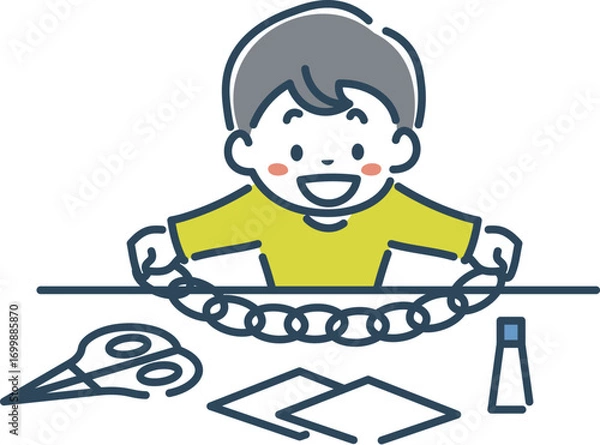 Obraz 笑顔で工作をする男の子のイラスト素材