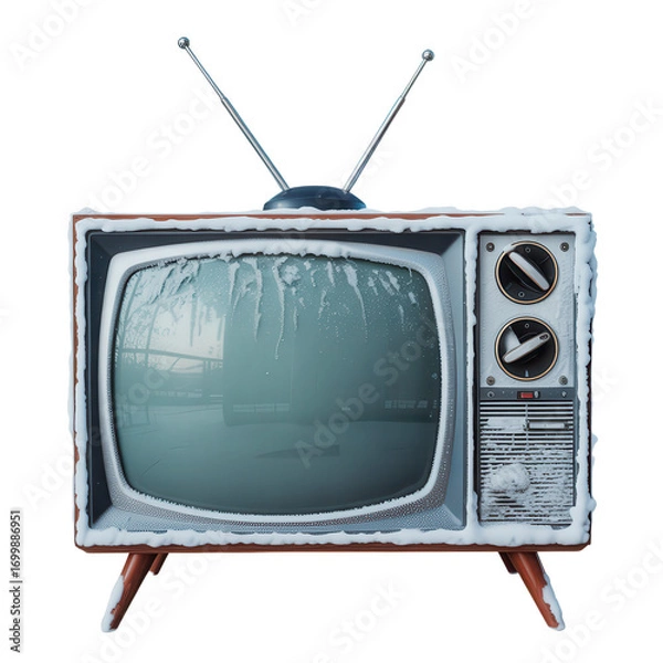 Obraz Vintage television covered in snow retro TV with winter weather concept on Transparent Background