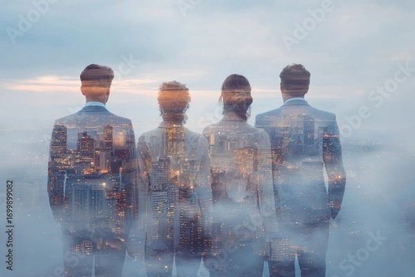 Fototapeta Group of business partner looking for the future. Concept of corporate and startup. High quality