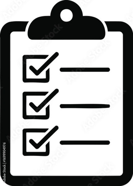 Fototapeta Illustration of black clipboard with checklist isolated on white background for task management