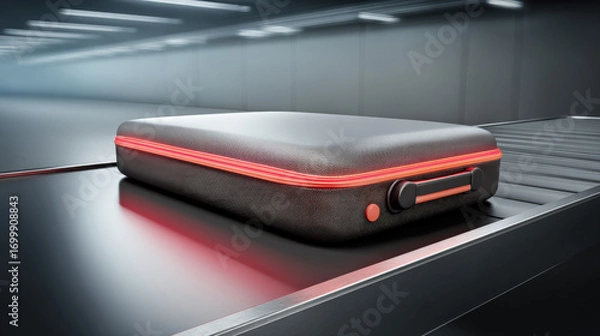 Fototapeta x-ray style image of suitcase contents on conveyor belt glowing edges no text high contrast illustration concept scene visual for commercial design use high detail quality stock image illustration