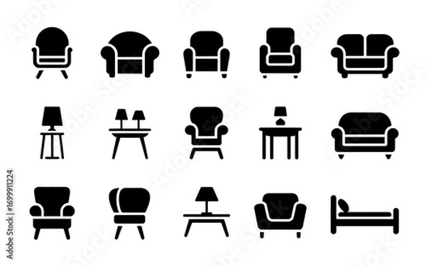 Fototapeta Vector art of furniture icons set for interior design concept