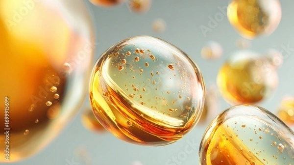 Fototapeta Glowing vitamin spheres softly enter the skin to promote nourishing radiant rejuvenation
