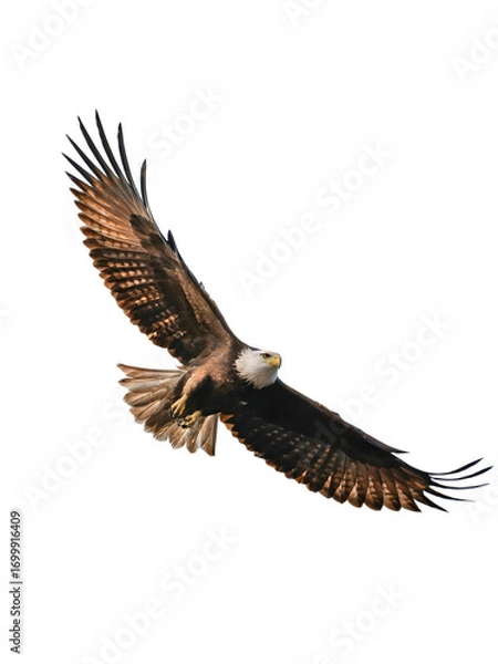 Fototapeta Bald eagle soars gracefully isolated on transparent background, wings spread wide open