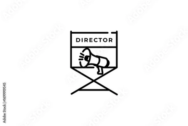 Fototapeta director chair with megaphone icon template design. film production concept use black line style object isolated on white background