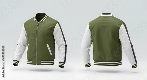 Obraz Olive Green Varsity Jacket: 3D Render, Detailed Texture