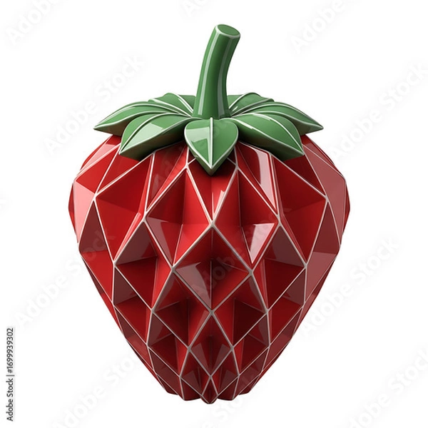 Fototapeta A low poly strawberry with a geometric design, isolated on white background for creative projects