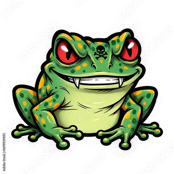 Fototapeta A cartoon illustration of a menacing frog with red eyes, isolated on white background
