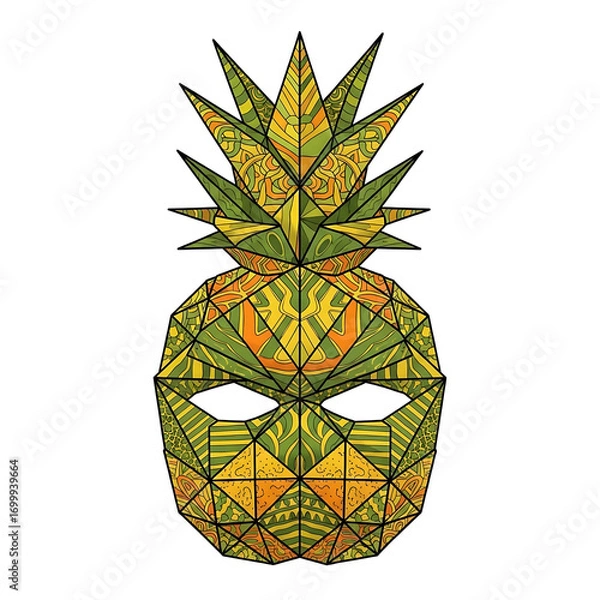 Fototapeta Pineapple mask with geometric design isolated on white background, a vibrant and unique accessory