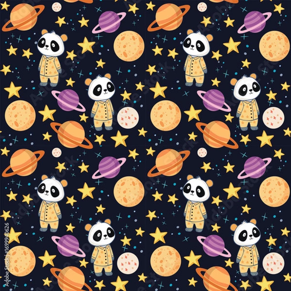 Obraz Cute panda in pajamas on the background of dreamy night sky,