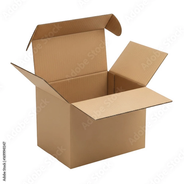 Fototapeta Open cardboard box package ready for shipping or storage brown cardboard material transparent background