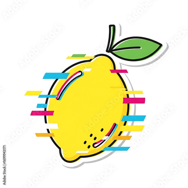 Fototapeta Glitch lemon with distorted pixel effect, a modern and vibrant design isolated on white background