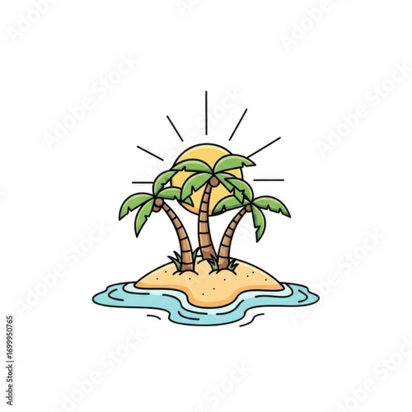 Obraz Tropical paradise island with palm trees and sun a vivid vacation scene transparent background
